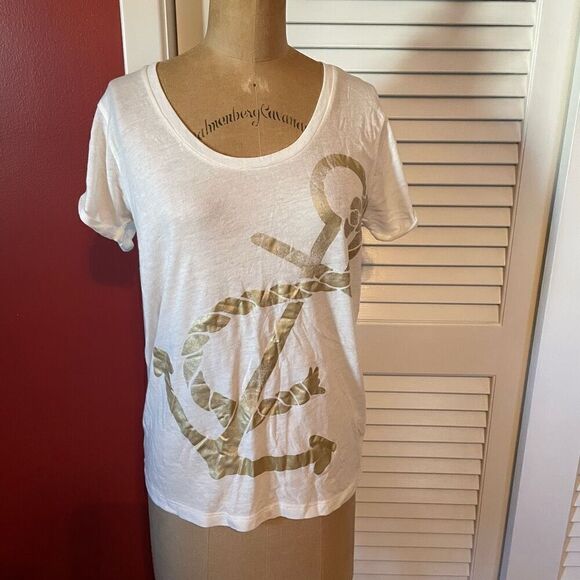 J CREW | cream with gold anchor collectors tee S NWT - Picture 1 of 7